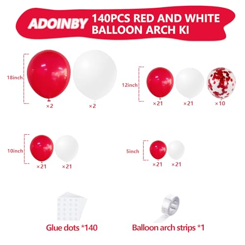 ADOINBY طقم قوس البالونات الأحمر والأبيض من ADOINBY 140 قطعة لعيد الميلاد، الزفاف، الخطوبة، حفلات استقبال المواليد، عيد الميلاد، حفلات الذكرى السنوية - Image 2