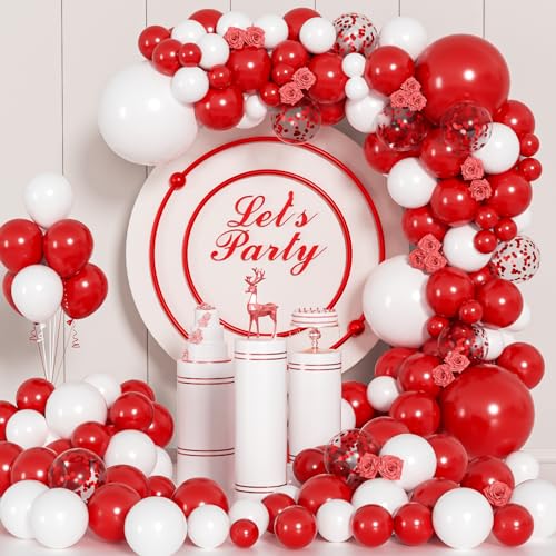 ADOINBY طقم قوس البالونات الأحمر والأبيض من ADOINBY 140 قطعة لعيد الميلاد، الزفاف، الخطوبة، حفلات استقبال المواليد، عيد الميلاد، حفلات الذكرى السنوية - Image 1