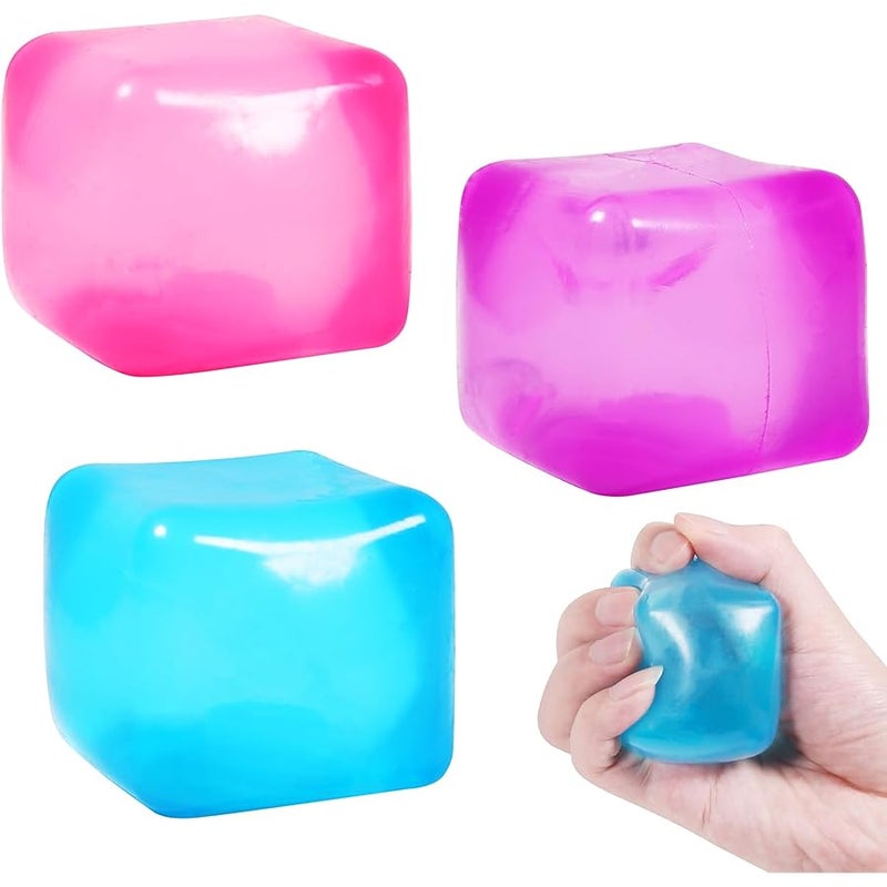 FauKait 3pack Stress Cube Squishy Stress Balls for Adults Kids Fidget Toy for Your Best Mellow and Chill -Ice Cubes-Square Shape with Filling in Pink Purple Blue (3pcs Cube ) - Image 1