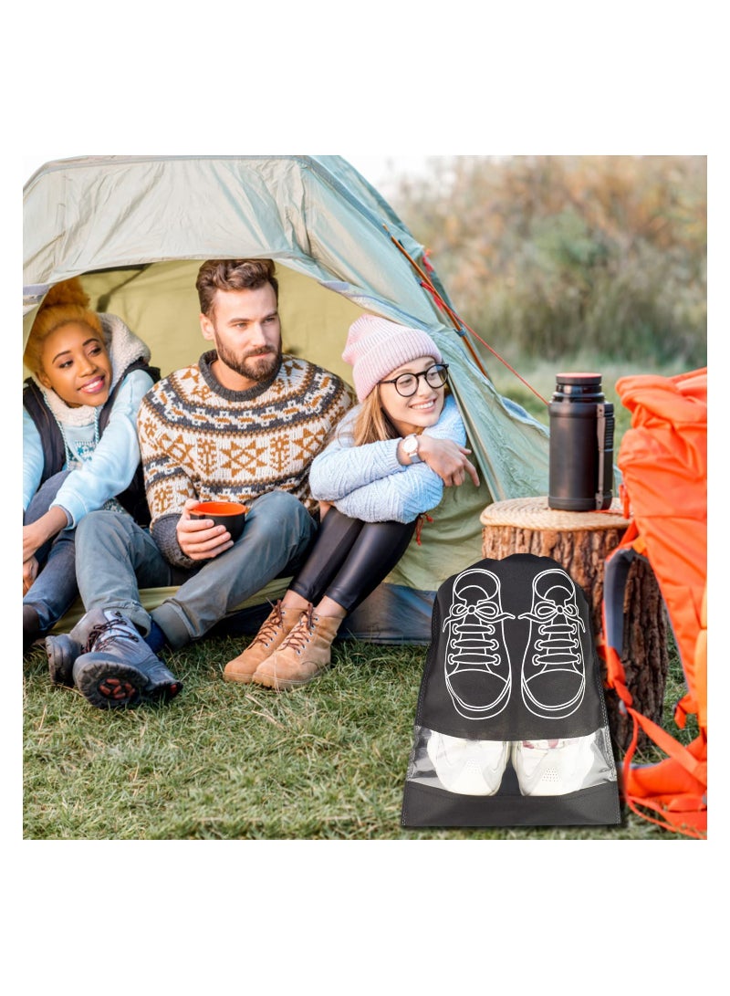 SOLARAE 10PCS Travel Shoe Bags with Drawstring, Large Non-Woven Storage Organizers for Men and Women, Stylish Black Pattern, Portable Clear Pouches for Easy Shoe Storage. - Image 5