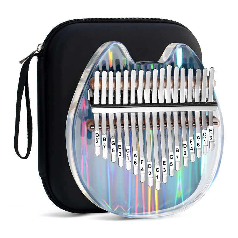 Beveetio Clear Kalimba Thumb Piano With Eva Protective Case Transparent Crystal Kalimba 17 Key Musical Instrument Gifts For Kids Cat Shape Finger Piano Acrylic Mbira