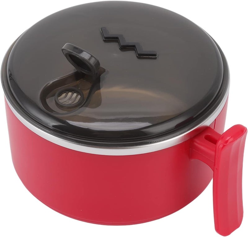 Ramen Cooker, Stainless Steel Insulated Large Capacity with Lids Stand Design Ramen Noodles Bowl Ramen Bowl for Apartment Home Office Lunch (Red) - Image 2