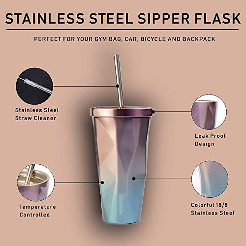 STORE 2508 480ML Vacuum Insulated Travel Stainless Steel Flask Tumbler with Steel Straw and Lid Hot and Cold Sipper (Black) - Image 2
