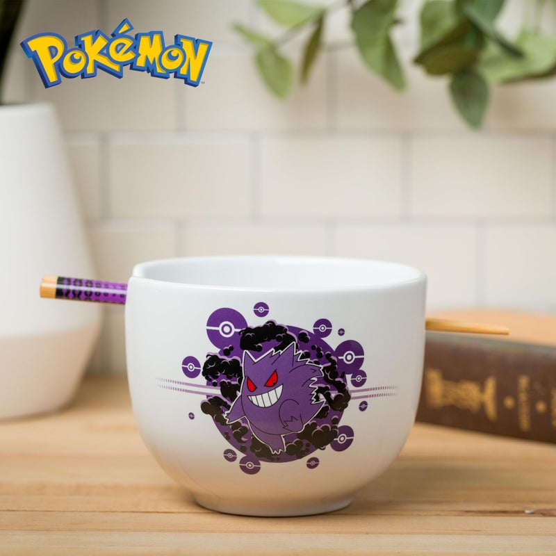 Silver Buffalo Pokemon Gengar Pokeball Ceramic Ramen Noodle Rice Bowl with Chopsticks, Microwave Safe, 20 Ounces - Image 3