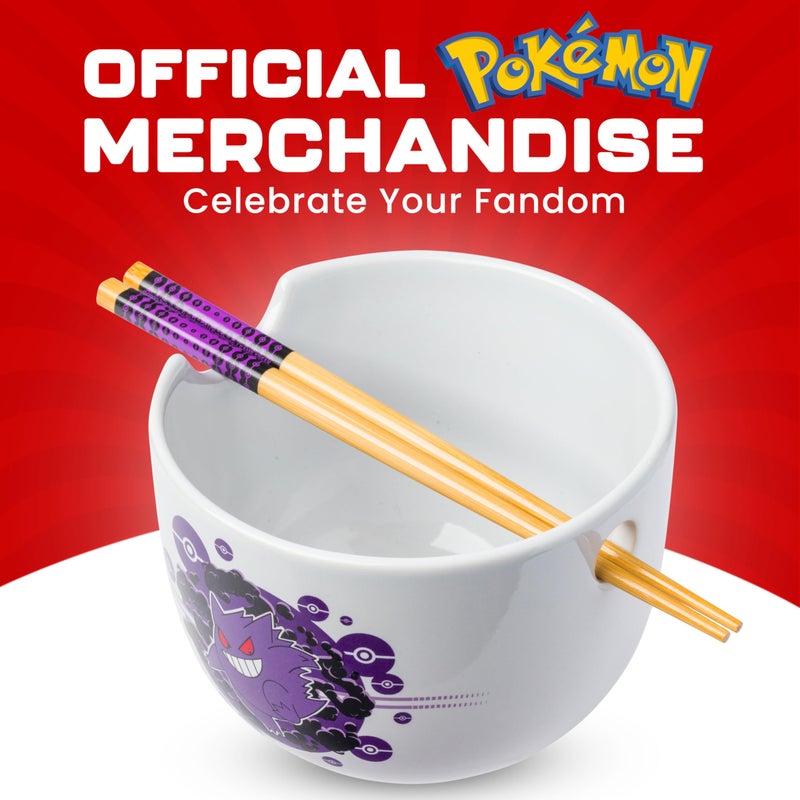 Silver Buffalo Pokemon Gengar Pokeball Ceramic Ramen Noodle Rice Bowl with Chopsticks, Microwave Safe, 20 Ounces - Image 2