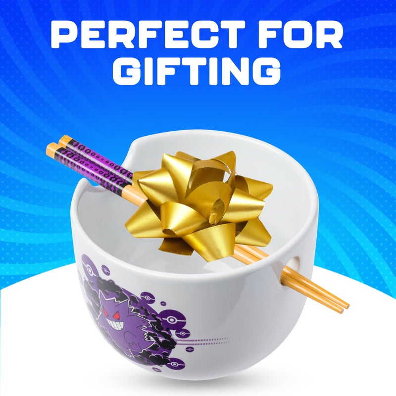 Silver Buffalo Pokemon Gengar Pokeball Ceramic Ramen Noodle Rice Bowl with Chopsticks, Microwave Safe, 20 Ounces - Image 4