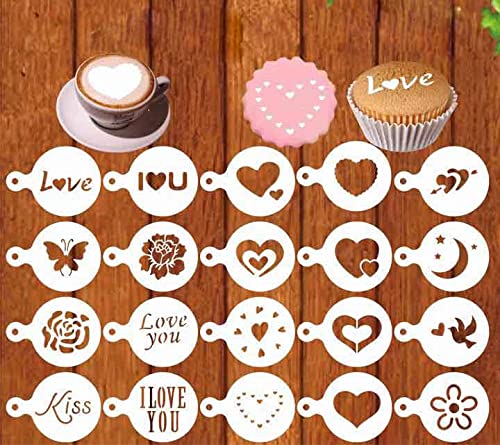 Furimuk KaKuta Valentines Day Cookie Stencils Coffee Cake Templates Decoration20 Pcs Reusable Heart Love Powder Sieve Template for Coffee Cake Stencils Decorating Baking Painting Mold Tools - Image 1