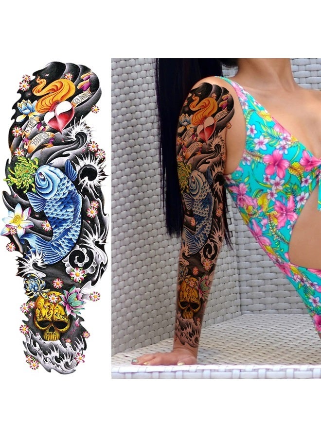 Briyhose Colorful Temporary Tattoos Sleeve For Kid, Full Arm Large Realistic Fake Sleeve Tattoo Stickers For Women Kids Party Favors, Watercolor Halloween Temp Tatoo Boys Girls Leg Body Art, 4-Sheet - Image 3