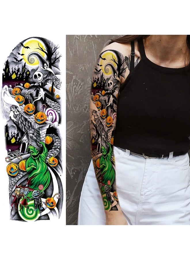 Briyhose Colorful Temporary Tattoos Sleeve For Kid, Full Arm Large Realistic Fake Sleeve Tattoo Stickers For Women Kids Party Favors, Watercolor Halloween Temp Tatoo Boys Girls Leg Body Art, 4-Sheet - Image 2