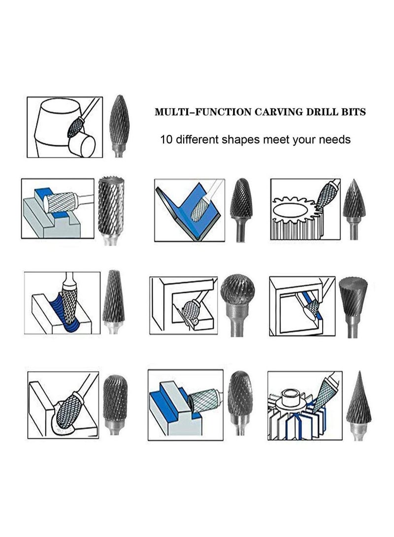 NIBEMINENT Aluminum Cutting Bits Carbide Burr Set-10 Pieces For Die Grinder And Wood Tungsten burrs Cutter Rotary Burrs Double Cut Set - Image 2