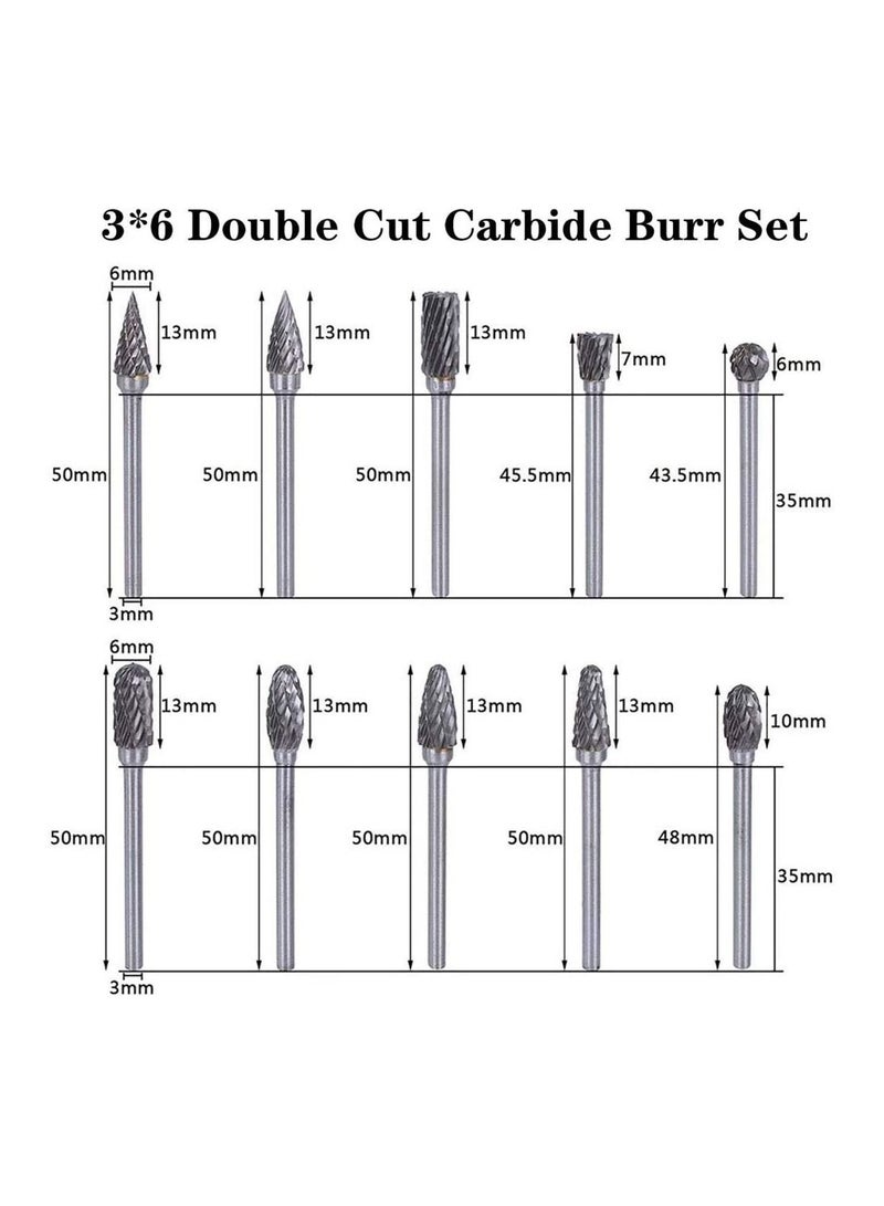 NIBEMINENT Aluminum Cutting Bits Carbide Burr Set-10 Pieces For Die Grinder And Wood Tungsten burrs Cutter Rotary Burrs Double Cut Set - Image 3