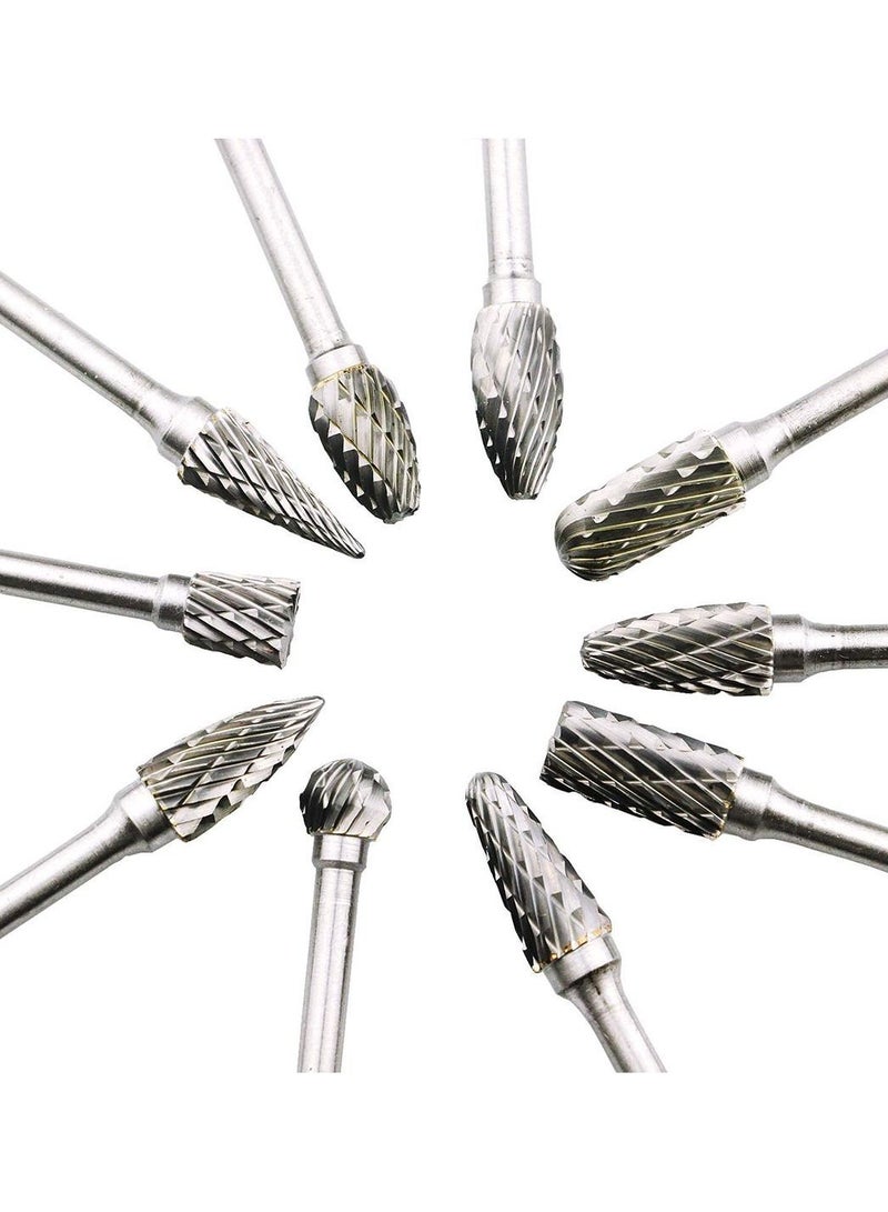 NIBEMINENT Aluminum Cutting Bits Carbide Burr Set-10 Pieces For Die Grinder And Wood Tungsten burrs Cutter Rotary Burrs Double Cut Set - Image 1