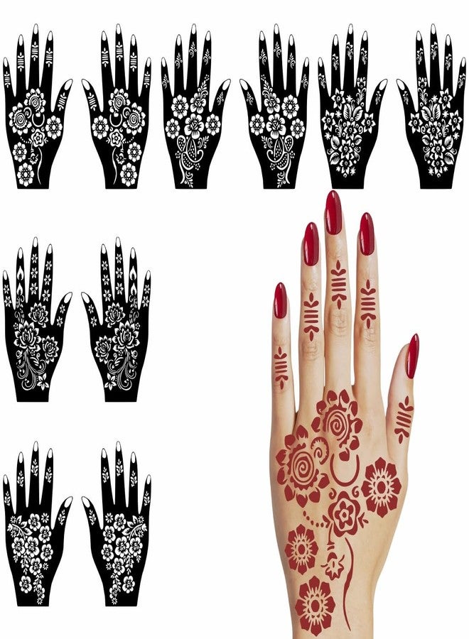 Komstec Reusable & Easy Peel Combo Mehndi Stencils Sticker for Both Hands - Image 5