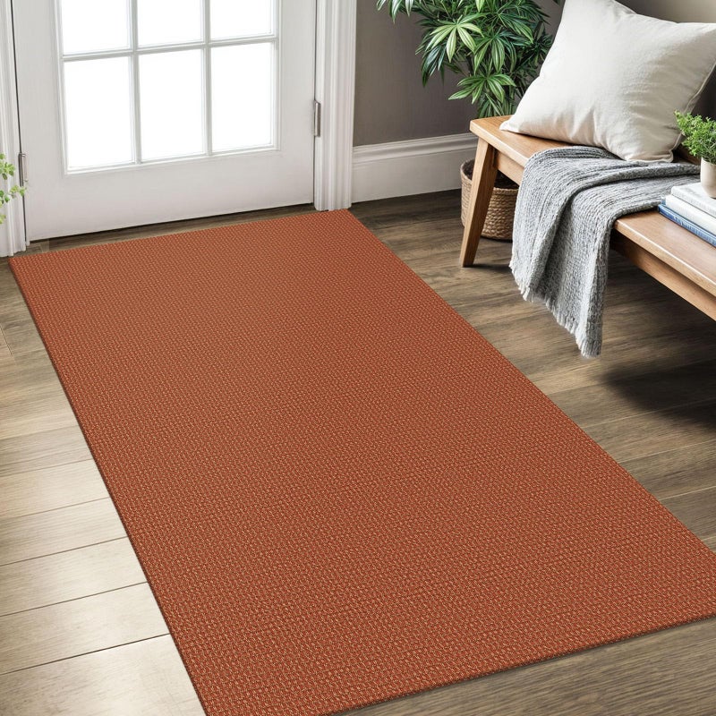KOZYFLY Rugs for Entryway 3x5 ft Washable Area Rug Non Slip Rubber Backed Entry Rug Woven Indoor Door Mat Cotton Kitchen Rugs Floor Carpet for Entryway, Foyer, Backdoor, Orange/Tan - Image 1