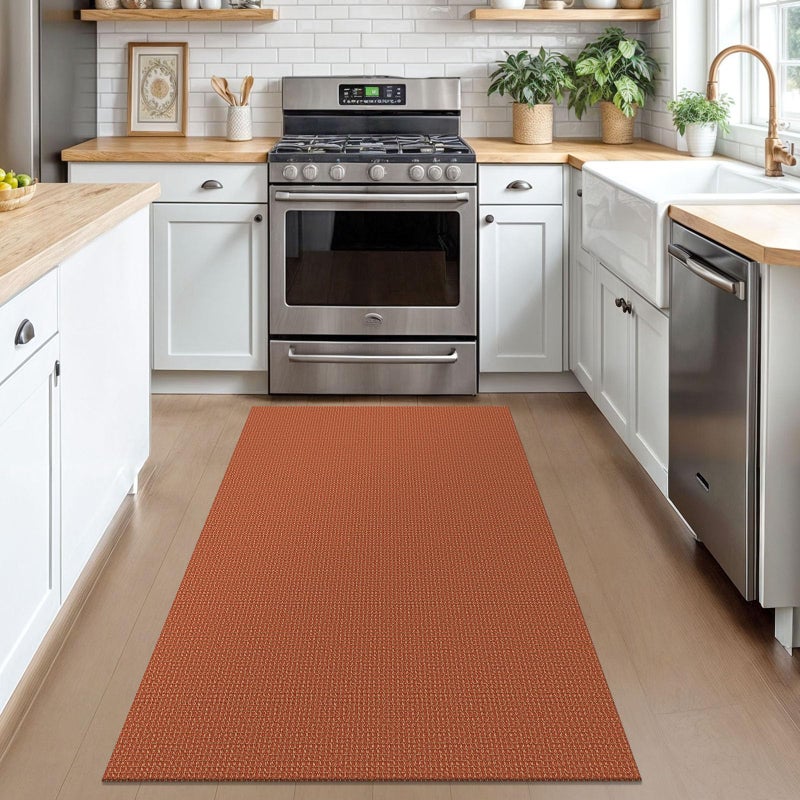 KOZYFLY Rugs for Entryway 3x5 ft Washable Area Rug Non Slip Rubber Backed Entry Rug Woven Indoor Door Mat Cotton Kitchen Rugs Floor Carpet for Entryway, Foyer, Backdoor, Orange/Tan - Image 2