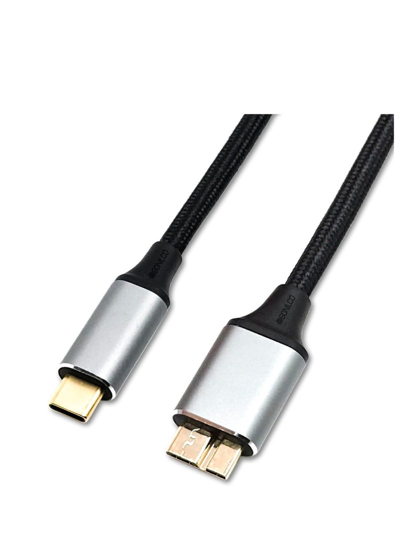 USB Micro B to USB Type C Cable 5 Gbps Fast Data Transfer Cord 3A Quick Charge Compatible with MacBook, iPad, Galaxy S24, Laptop, External Hard Drive - Nylon Black Wire 1.5 M / 4.9 Feet  - Image 1