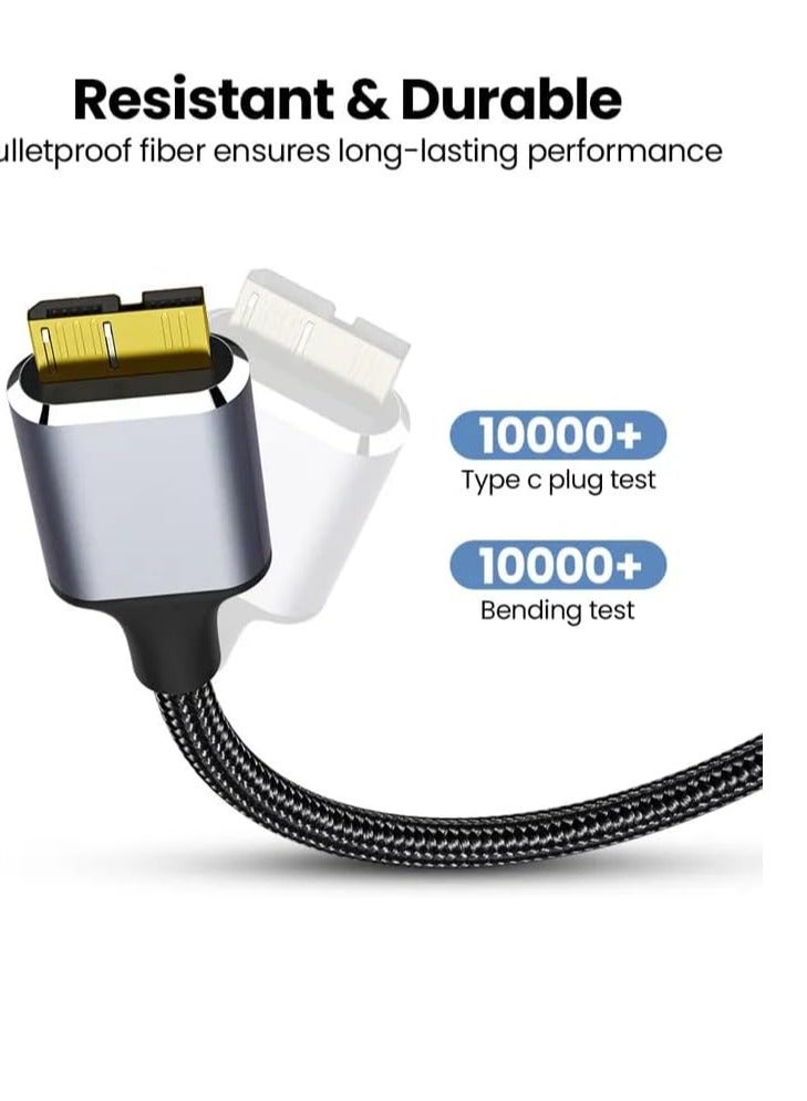 USB Micro B to USB Type C Cable 5 Gbps Fast Data Transfer Cord 3A Quick Charge Compatible with MacBook, iPad, Galaxy S24, Laptop, External Hard Drive - Nylon Black Wire 1.5 M / 4.9 Feet  - Image 3
