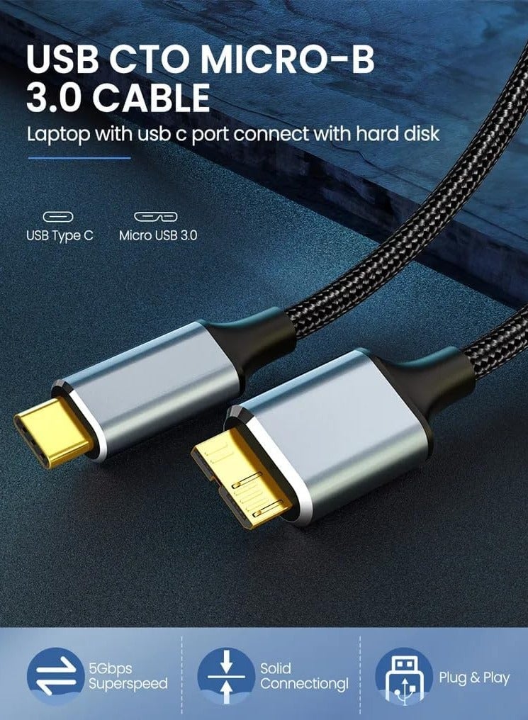 USB Micro B to USB Type C Cable 5 Gbps Fast Data Transfer Cord 3A Quick Charge Compatible with MacBook, iPad, Galaxy S24, Laptop, External Hard Drive - Nylon Black Wire 1.5 M / 4.9 Feet  - Image 5