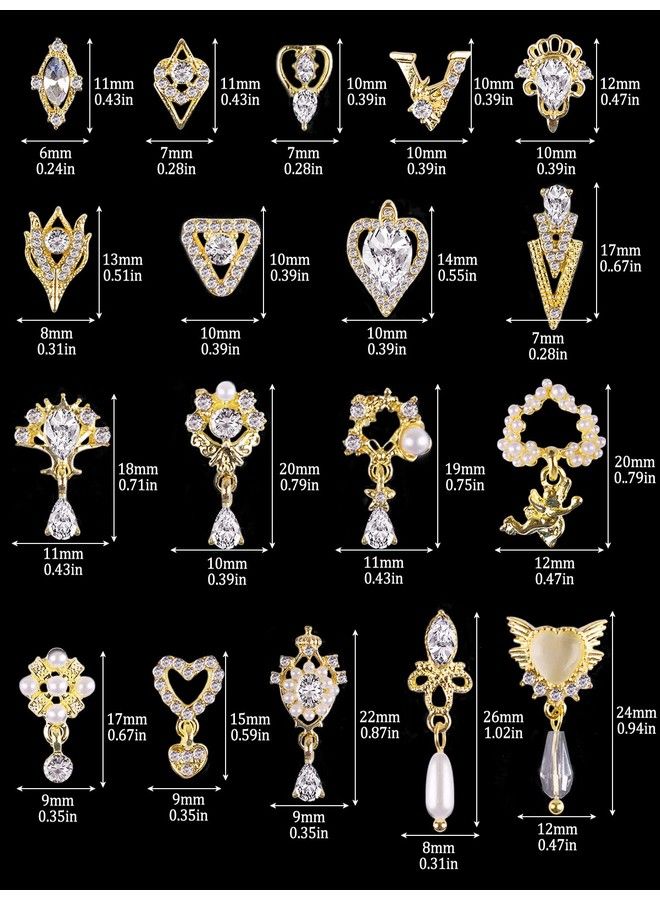 TOROKOM 36 Pcs Luxury Nail Art Rhinestone Torokom 3D Dangle Nail Art Charms Gold Silver Heart Pearl Crystal Gems Nail Diamond For Girl Women Diy Nail Design Craft Jewelry Making - Image 4