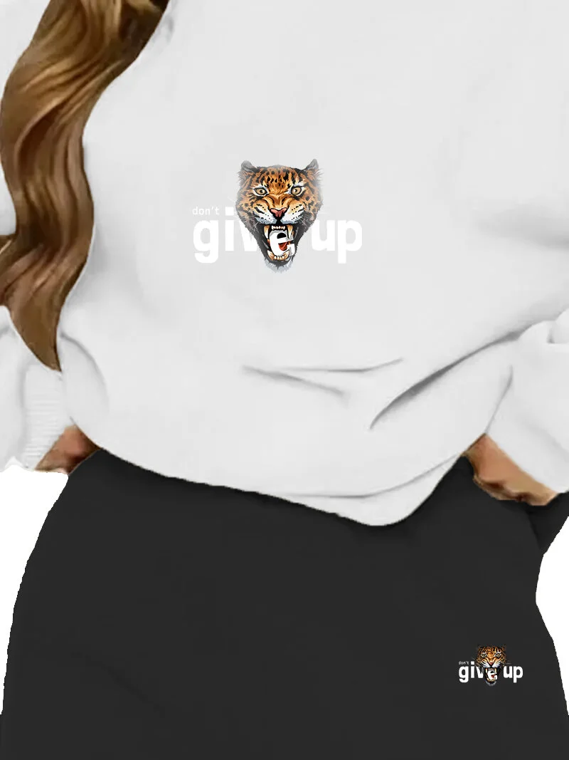 DogFish Tracksuit Set Oversize Giveup Printed Tracksuit Set,lover,couple Combination White