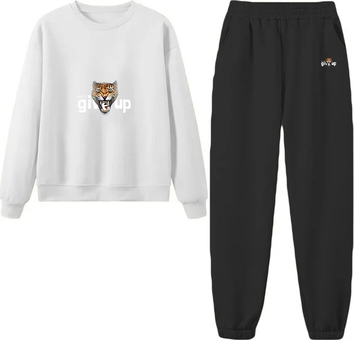 DogFish Tracksuit Set Oversize Giveup Printed Tracksuit Set,lover,couple Combination White