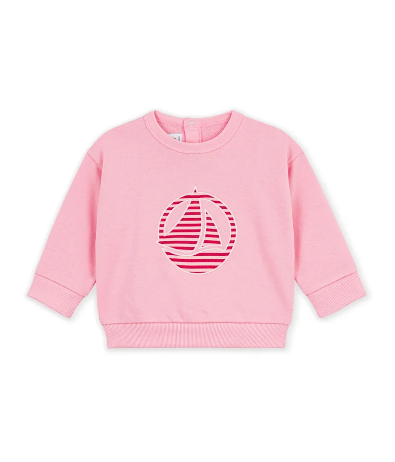 Petit Bateau Babies' Plain Cotton Sweatshirt With A Printed Logo