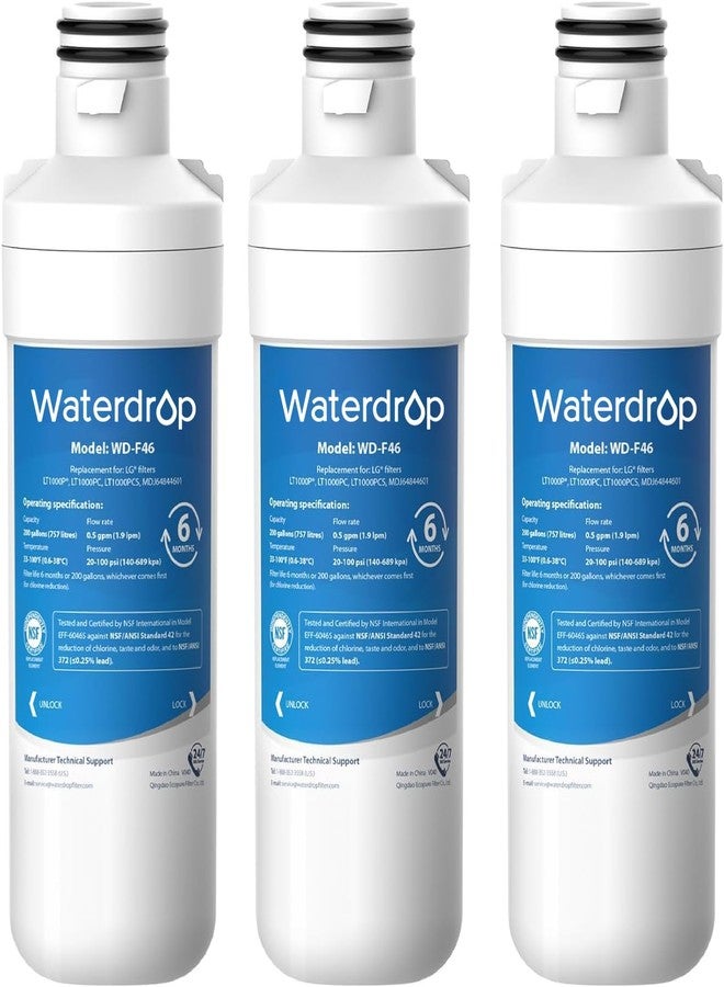 ووتر دروب فلتر مياه ثلاجة Waterdrop LT1000PC ADQ747935 MDJ64844601، بديل لفلتر LG® LT1000P®، ADQ74793501، ADQ74793502، وفلتر Kenmore 46-9980، 9980، معتمد من NSF، عبوة من 3 فلاتر - Image 1