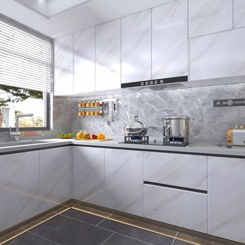 VYOOx Marble Wallpaper Peel and Stick Waterproof Wallpaper for Home Kitchen Countertop Cabinet Furniture Oil Proof Kitchen Stickers (4, White (2 Ft X 6.5 Ft)) - Image 4