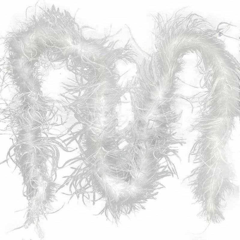 Sowder شال ريش النعام بطول 72 بوصة 1 طبقة لتزيين حفلات الزفاف والاحتفالات باللون الأبيض