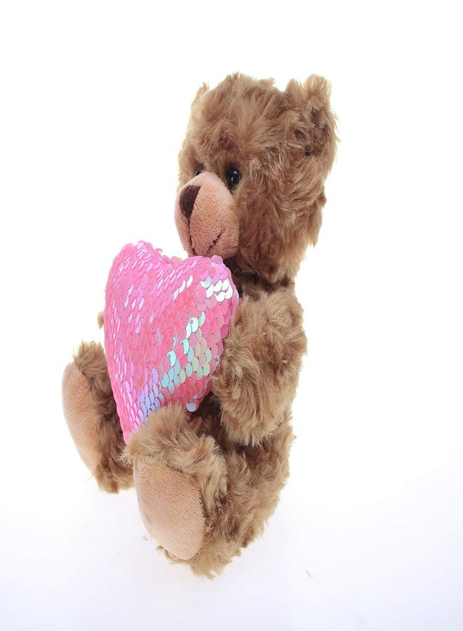 Plushland دب موكا هارت محشو من بلشلاند - لعبة دب قطيفة للأطفال والكبار - وسادة على شكل قلب مطرز - بني - 6 بوصات (قلب وردي) - Image 2