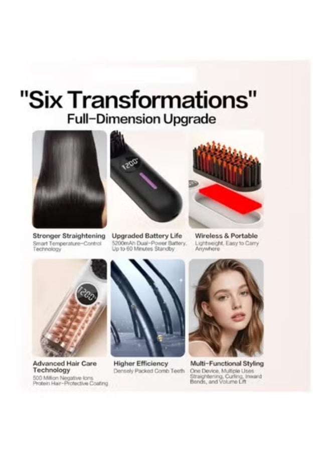 إلترازون Wireless Hair Straightening Brush with Ceramic Heating Teeth, Cordless 2-in-1 Straightening and Curling Comb, 7 Adjustable Temperature Settings, Type-C Fast Charging, LED Display, Negative Ion Anti-Frizz Technology, Fast Heating Portable Hair Styling Tool for Smooth & Shiny Hair, Ideal for Travel, Office, Gym & Daily Home Use (Black & Purple) - Image 2