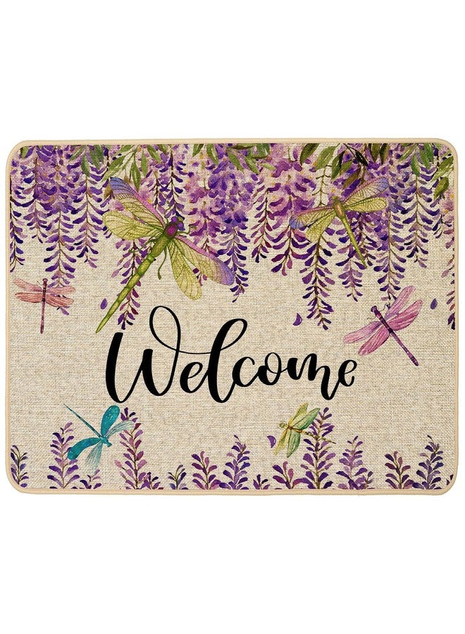 Baccessor Wisteria Welcome Doormat Indoor Outdoor Summer Floral Dragonfly Decorative Front Door Mat Non Slip Rubber Backing Spring Seasonal Kitchen Entrance Floor Decoration 17 x 29 Inch - Image 1