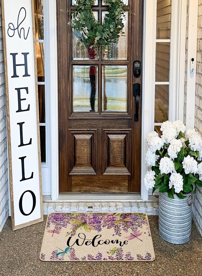 Baccessor Wisteria Welcome Doormat Indoor Outdoor Summer Floral Dragonfly Decorative Front Door Mat Non Slip Rubber Backing Spring Seasonal Kitchen Entrance Floor Decoration 17 x 29 Inch - Image 3