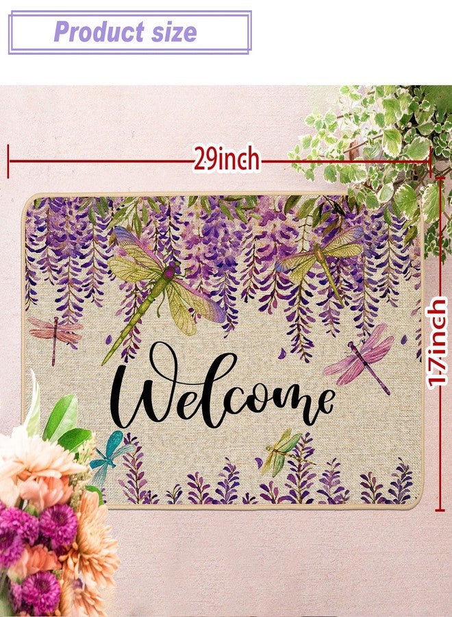 Baccessor Wisteria Welcome Doormat Indoor Outdoor Summer Floral Dragonfly Decorative Front Door Mat Non Slip Rubber Backing Spring Seasonal Kitchen Entrance Floor Decoration 17 x 29 Inch - Image 2