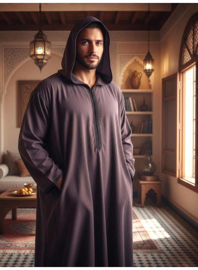 Men's shirt, nightgown, Moroccan robe, comfortable fit, luxury men's gifts, men's comfortable house robe, long-sleeved Moroccan shirt, men's summer long-sleeved shirt, long-sleeved shirt, men's seven-sleeved robe with comfortable hood, gifts for men - Image 1