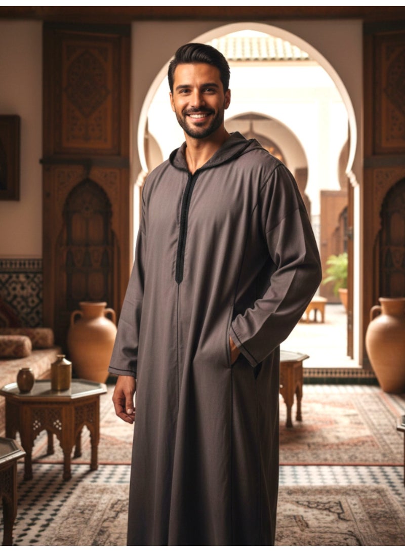 Men's shirt, nightgown, Moroccan robe, comfortable fit, luxury men's gifts, men's comfortable house robe, long-sleeved Moroccan shirt, men's summer long-sleeved shirt, long-sleeved shirt, men's seven-sleeved robe with comfortable hood, gifts for men - Image 2