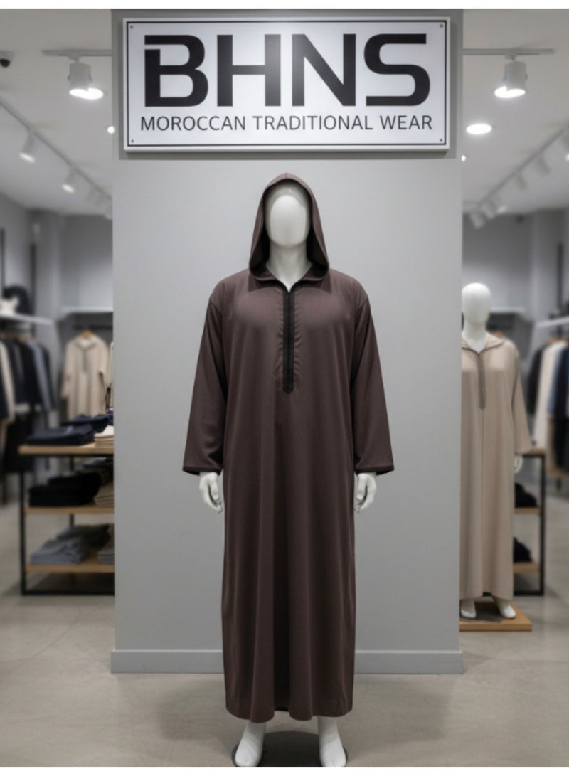 Men's shirt, nightgown, Moroccan robe, comfortable fit, luxury men's gifts, men's comfortable house robe, long-sleeved Moroccan shirt, men's summer long-sleeved shirt, long-sleeved shirt, men's seven-sleeved robe with comfortable hood, gifts for men - Image 3