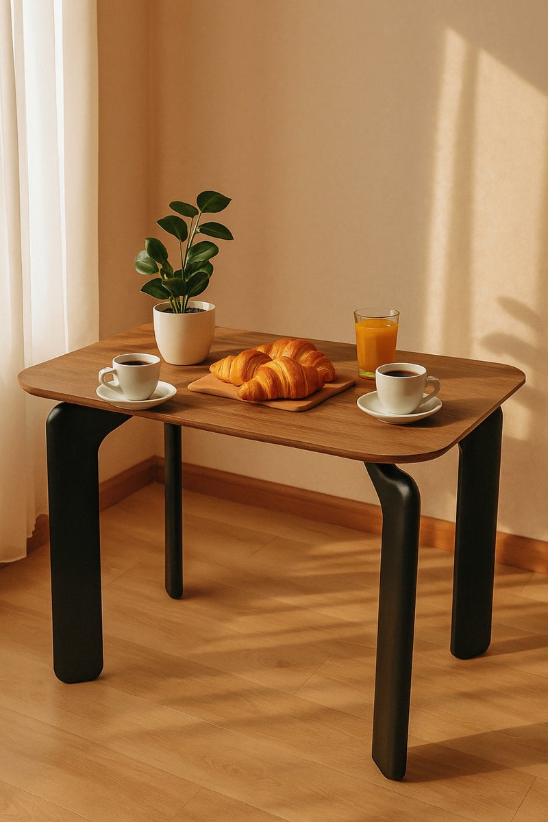 ماريا هومز طاولة الطعام البنية الحديثة DT-808 – 130×80×75 سم | طاولة خشبية ذات أرجل مصممة سوداء - Image 3