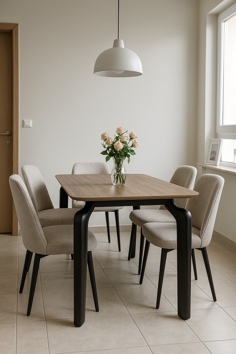 ماريا هومز طاولة الطعام البنية الحديثة DT-808 – 130×80×75 سم | طاولة خشبية ذات أرجل مصممة سوداء - Image 1