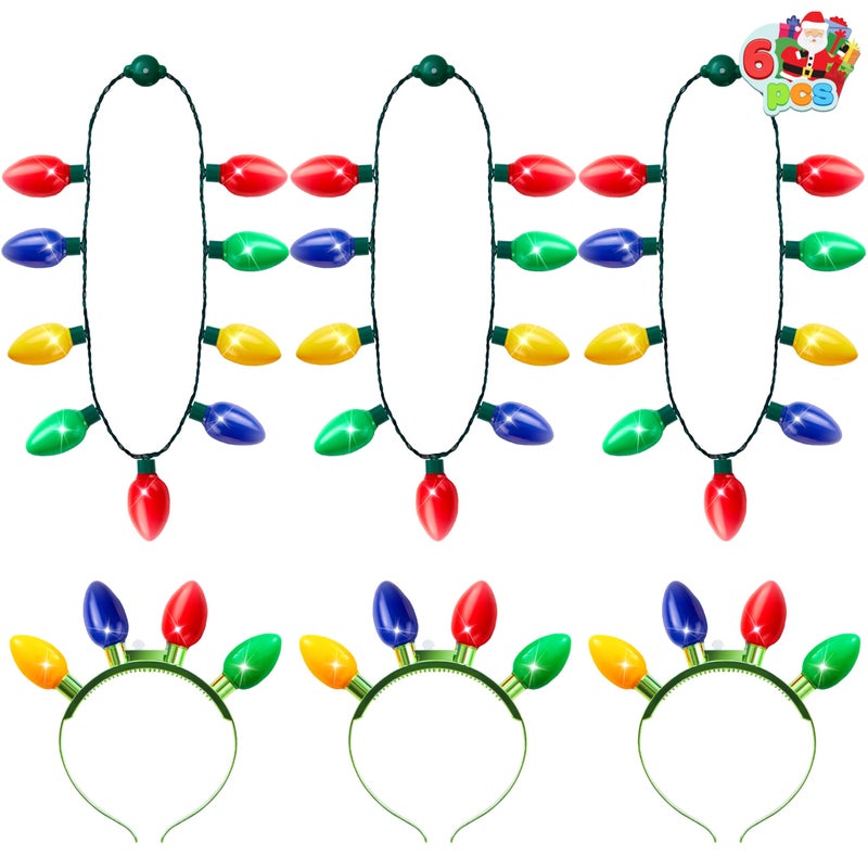 JOYIN 6 Pcs Christmas Light Up Headband and Necklace with 6 Flashing Modes LED Christmas Bulb Lights Necklace Headband for Kids Women Men Xmas Party Supplies Accessories - Image 2