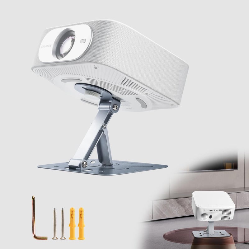 حامل بروجكتر 3 في 1 [قاعدة كبيرة مستقرة وتتحمل حتى 5 كجم] تعديل قابل للدوران 180 درجة، تركيب سهل، خيط 1/4 بوصة، حامل حائط مصغر للسينما المنزلية والمكتب، حامل بروجكتر (أبيض) - Image 1