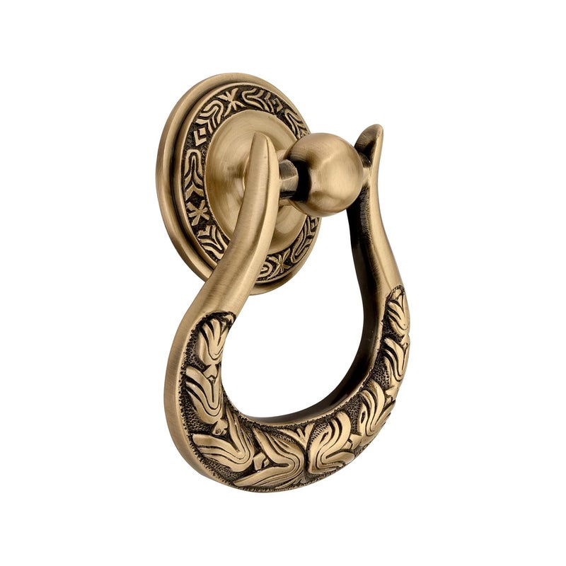 DEVDECOR Antique Brass Ring Door Knocker – Vintage Round Handle with Textured Grip for Main Door, Gate, or Cabinet – Classic Decorative Hardware (5.3x4 inch) - Image 3