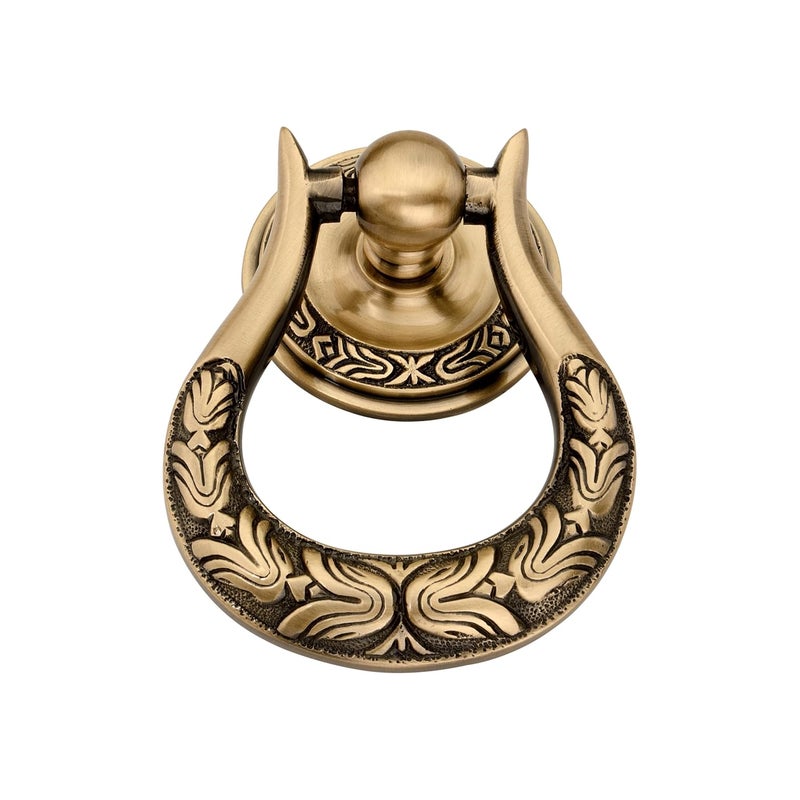 DEVDECOR Antique Brass Ring Door Knocker – Vintage Round Handle with Textured Grip for Main Door, Gate, or Cabinet – Classic Decorative Hardware (5.3x4 inch) - Image 2