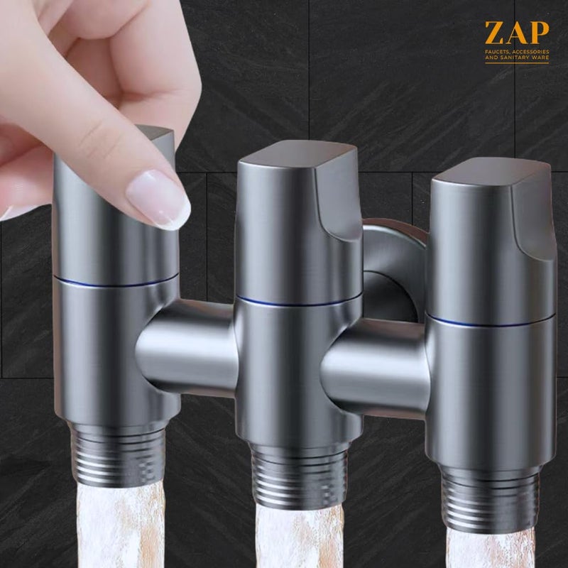 ZAP صنبور زاوية ثلاثي التركيب على الحائط من الفولاذ المقاوم للصدأ | صنبور متعدد الوظائف للحمام والمطبخ | فولاذ مقاوم للصدأ | مقاوم للتآكل | سهل التركيب - Image 5