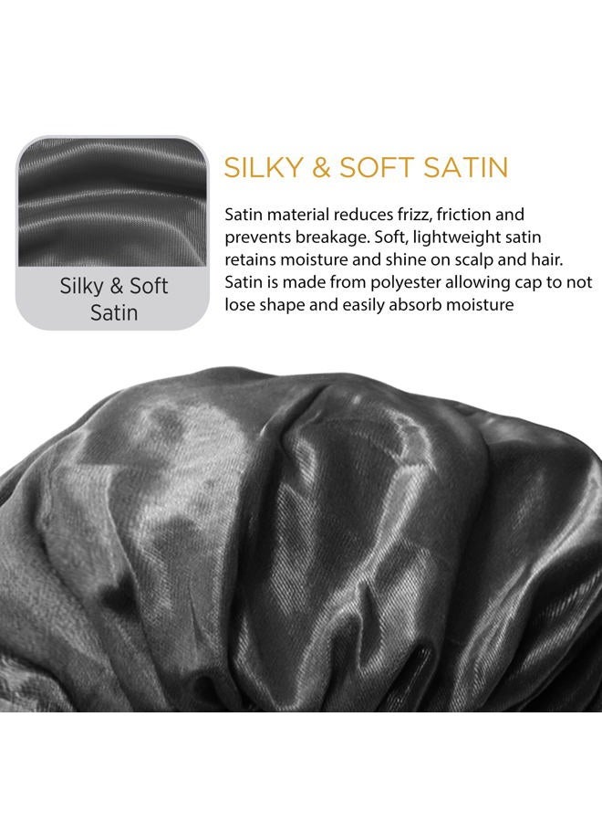 Donna Oil Treated Sleep Bonnet, Black Bonnet, 1pc Women's Sleep Cap Elastic Band Bonnet Black Color - Image 2