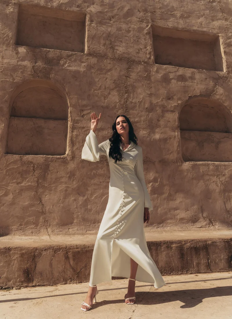Lichi Fitted maxi dress with voluminous sleeves