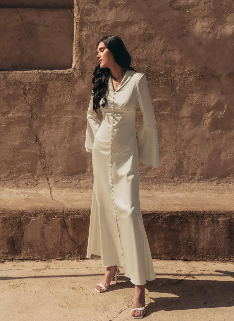 Lichi Fitted maxi dress with voluminous sleeves