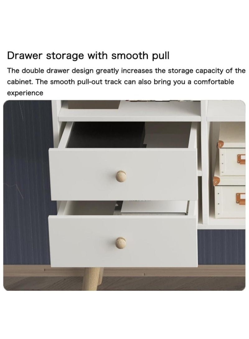 Generic Distinctive and stylish coffee corner, coffee cabinet with large surface, open shelves and 2 storage drawers 100x35x90 cm for living room or office white-EI-210  - Image 5