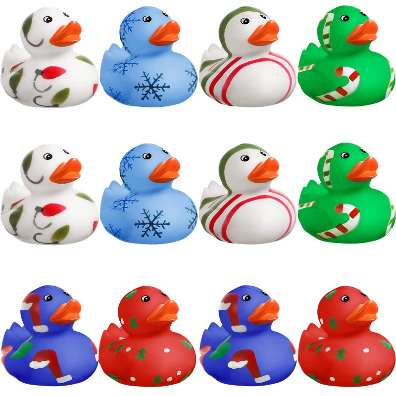 Vinsot 24 Pieces Christmas Rubber Ducks Bulk Mini Christmas Bath Toys Snowflake Santa Hat Candy Cane Printed Ducks Xmas Rubber Duckies for Bath (Classic Style) - Image 1