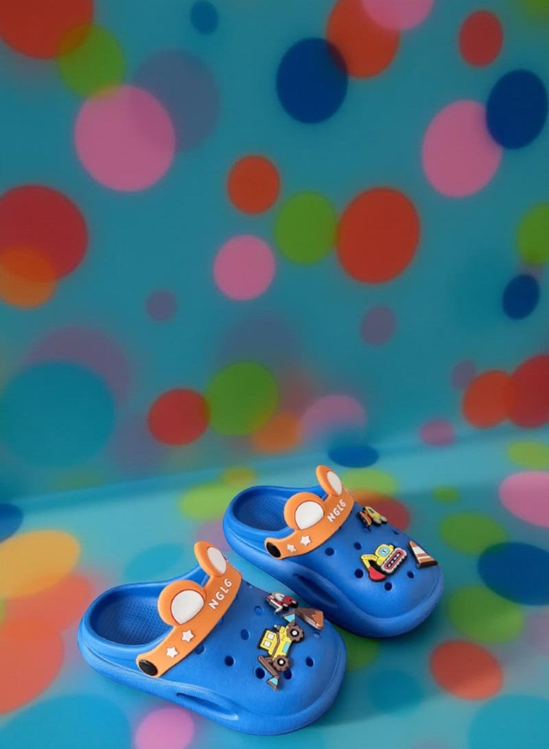 Huitich Cute blue Kids Clogs with Cartoon Charms – Size 24–25 - Image 3